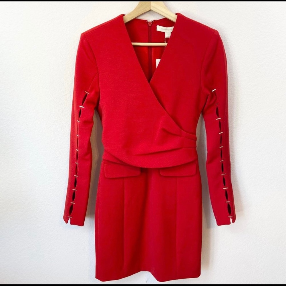 Stylish, flattering red dress.